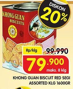 Promo Harga KHONG GUAN Assorted Biscuit Red 1600 gr - Superindo