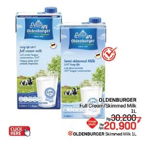 Promo Harga Oldenburger UHT Full Cream, Semi-Skimmed 1000 ml - LotteMart