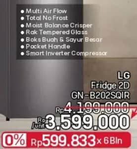 Promo Harga LG Kulkas LG 2 Pintu Smart Inverter | GN-B202SQIB  - LotteMart
