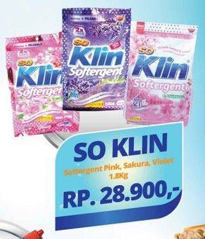 Promo Harga SO KLIN Softergent Purple Lavender, Soft Sakura, Rossy Pink 1800 gr - Yogya