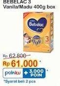 Promo Harga BEBELAC 3 Susu Pertumbuhan Madu, Vanila 400 gr - Indomaret