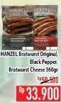 Promo Harga HANZEL Bratwurst Original, Cheese, Blackpepper 360 gr - Hypermart