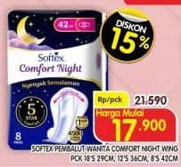 Promo Harga Softex Comfort Night Wing 29cm, Wing 36cm, Wing 42cm 8 pcs - Superindo