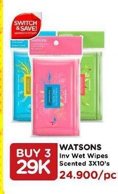 Promo Harga WATSONS Invigorating Wet Wipes All Variants per 3 pck 10 pcs - Watsons