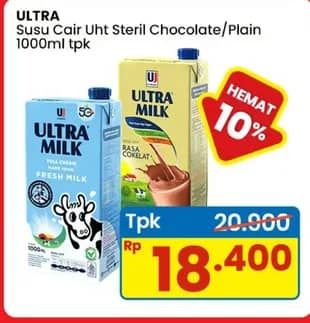 Promo Harga Ultra Milk Susu UHT Coklat, Full Cream 1000 ml - Indomaret