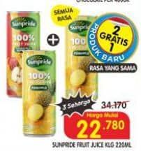 Sunpride Fruit Juice 220 ml Diskon 33%, Harga Promo Rp22.780, Harga Normal Rp34.170, Harga Mulai, Beli 2 Gratis 1 (Rasa Yang Sama)