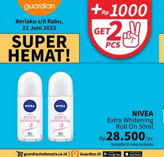 Promo Harga Nivea Deo Roll On Extra Whitening 50 ml - Guardian