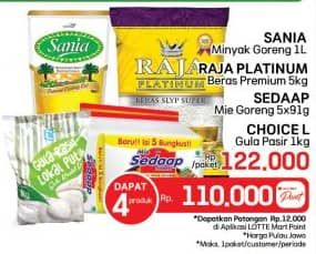 Promo Harga Sania Minyak Goreng + Raja Platinum Beras + Sedaap Mie Goreng + Choice L Gula Pasir  - LotteMart