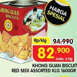 Promo Harga KHONG GUAN Assorted Biscuit Red Persegi 1600 gr - Superindo