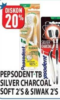 Promo Harga PEPSODENT TB Silver Charcoal Soft 2s & Siwak 2s  - Hypermart
