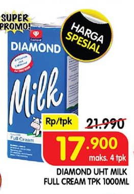 Promo Harga Diamond Milk UHT Full Cream 1000 ml - Superindo