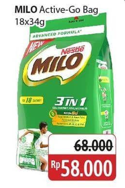 Promo Harga Milo ActivGo 3in1 per 18 sachet 35 gr - Alfamidi