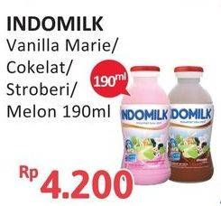 Promo Harga INDOMILK Susu Cair Botol Cokelat, Stroberi, Melon, Vanilla Marie 190 ml - Alfamidi