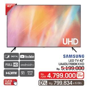 Promo Harga Samsung UA43TU7000KXXD | Crystal UHD 4K Smart TV 43"  - LotteMart