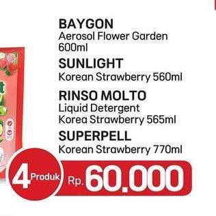 Promo Harga Baygon Aerosol/Sunlight Pencuci Piring/Rinso Molto Liquid Detergent/Super Pel Pembersih Lantai  - LotteMart