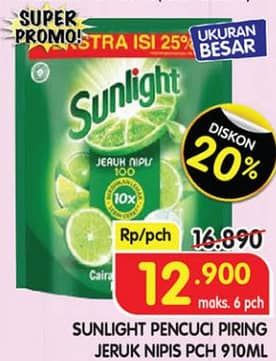 Promo Harga Sunlight Pencuci Piring Jeruk Nipis 100 910 ml - Superindo