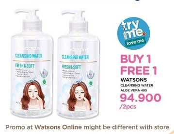 Promo Harga WATSONS Cleansing Water Aloe Vera per 2 botol 485 ml - Watsons