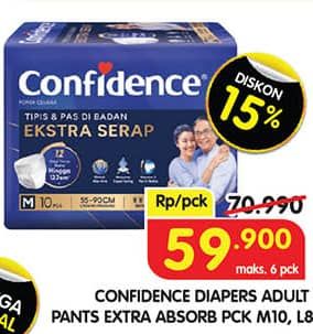 Promo Harga Confidence Adult Pants Slim & Fit Extra Absorb M10, L8 8 pcs - Superindo