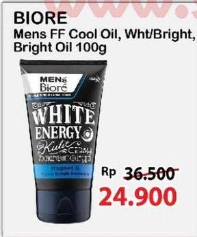 Promo Harga Biore Mens Facial Foam Double Scrub Cool Oil Clear, Double Scrub White Energy, Bright Oil Clear 100 gr - Alfamart