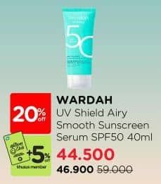 Promo Harga Wardah UV Shield Airy Smooth Sunscreen Serum SPF 50 PA++++ 40 ml - Watsons