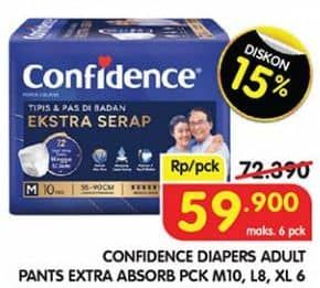 Promo Harga Confidence Adult Pants Slim & Fit Extra Absorb M10, L8, XL6 6 pcs - Superindo
