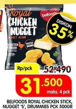 Promo Harga BELFOODS Royal Nugget Chicken Nugget Drummies, Chicken Nugget S, Chicken Nugget Stick 500 gr - Superindo