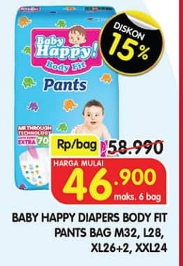 Promo Harga Baby Happy Body Fit Pants XL26+2, XXL24, M32, L28 24 pcs - Superindo