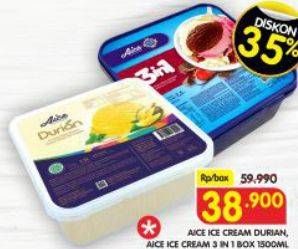 Promo Harga Aice Ice Cream Box Durian, 3in1 1500 ml - Superindo