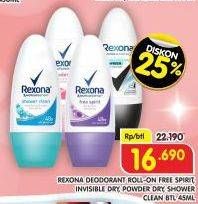 Promo Harga Rexona Deo Roll On Free Spirit, Invisible Dry, Powder Dry, Shower Clean 45 ml - Superindo