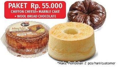 Promo Harga Chiffon Cake + Marble Cake + Wool Bread Chocolate  - LotteMart
