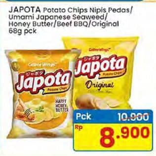 Promo Harga Japota Potato Chips Nipis Pedas, Umami Japanese Seaweed, Happy Honey Butter, Beef BBQ, Original 68 gr - Indomaret