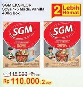 Promo Harga SGM Eksplor Soya 1-5 Susu Pertumbuhan Madu, Vanilla per 2 box 400 gr - Indomaret