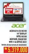 Promo Harga ACER Aspire 3 Slim A314-35-C8QL /Celeron N5100/4GB/256GB SSD/14″/Win 10 Home+OHS 2019  - Hypermart