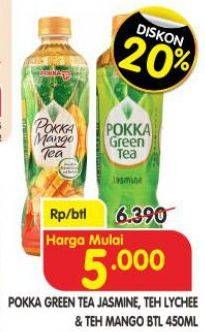 Promo Harga Pokka Minuman Teh Jasmine Green Tea, Mango Tea 450 ml - Superindo