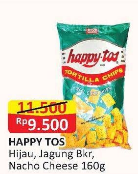 Promo Harga HAPPY TOS Tortilla Chips Hijau, Jagung Bakar, Nacho Cheese 160 gr - Alfamart