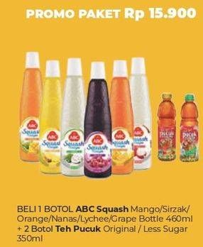 ABC Syrup Squash Mango/Sirsak/Orange/Nanas/Lychee/Grape 460ml + 2 botol TEH PUCUK HARUM Original/Less Sugar 350ml