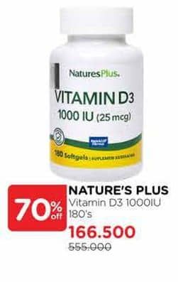 Promo Harga Natures Plus Vitamin D3 1000IU 180 pcs - Watsons