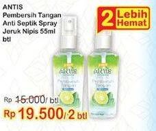 Promo Harga ANTIS Hand Sanitizer Jeruk Nipis per 2 botol 55 ml - Indomaret