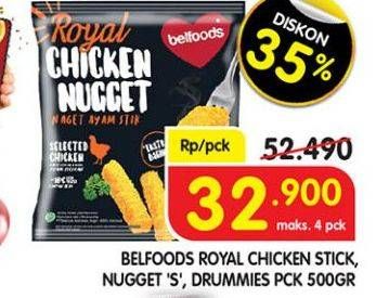 Promo Harga BELFOODS Royal Nugget Chicken Nugget Drummies, Chicken Nugget S, Chicken Nugget Stick 500 gr - Superindo