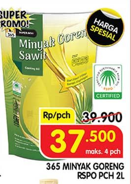 Promo Harga 365 Minyak Goreng Sawit RSPO 2000 ml - Superindo