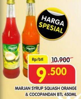 Promo Harga MARJAN Syrup Squash Orange, Coco Pandan 450 ml - Superindo