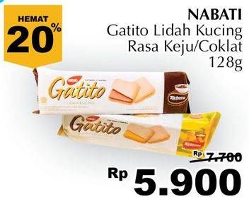 Promo Harga NABATI Gatito Lidah Kucing Coklat, Keju 128 gr - Giant