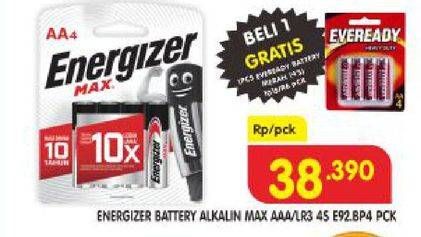 Promo Harga ENERGIZER Battery Alkaline Max AAA-LR3 E92.BP4 4 pcs - Superindo