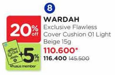 Promo Harga Wardah Exclusive Flawless Cover Cushion 01 Light Beige  - Watsons