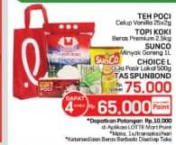 Promo Harga Poci Teh Celup + Topi Koki Beras + Sunco Minyak Goreng + Choice L Gula Pasir + Tas Spunbond  - LotteMart