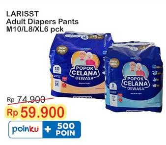 Promo Harga Larisst Diapers Pants Adult L8, M10, XL6 6 pcs - Indomaret