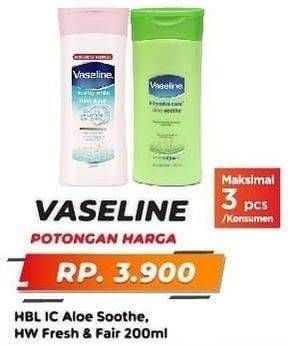 Promo Harga VASELINE Body Lotion Aloe Fresh, Fresh Fair Cooling UV 200 ml - Yogya