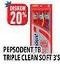 Promo Harga PEPSODENT Sikat Gigi Triple Clean Soft 3 pcs - Hypermart