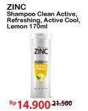 Promo Harga ZINC Shampoo Clean Active, Active Fresh Lemon, Men Active Cool, Refreshing Cool 170 ml - Alfamart