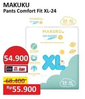 Makuku Comfort Fit Diapers Pants 24 pcs Diskon 18%, Harga Promo Rp55.900, Harga Normal Rp68.400, Khusus Member Rp. 54.900, Khusus Member